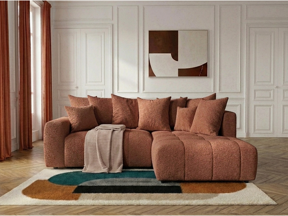 Bobochic Roxelane Ecksofa mit Schlaffunktion und Bettkasten Bouclé-Stoff Orange Ecke rechts