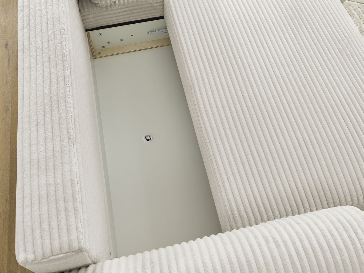 Bobochic Lucien Ecksofa mit Schlaffunktion und Bettkasten 314 × 167 cm Breitcord weich Beige Ecke rechts