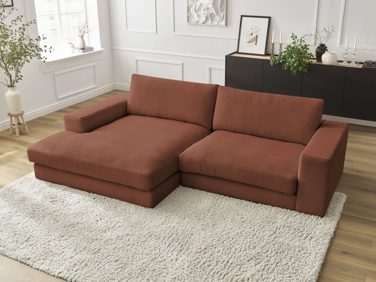 Bobochic Leonard Ecksofa 234 × 159 cm Cordsamt Orange Ecke links