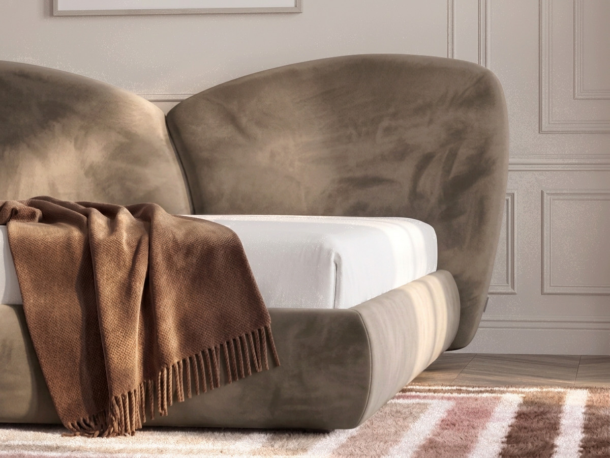 Bobochic Danae Polsterbett Samt Taupe, Liegefläche 140 × 190 cm