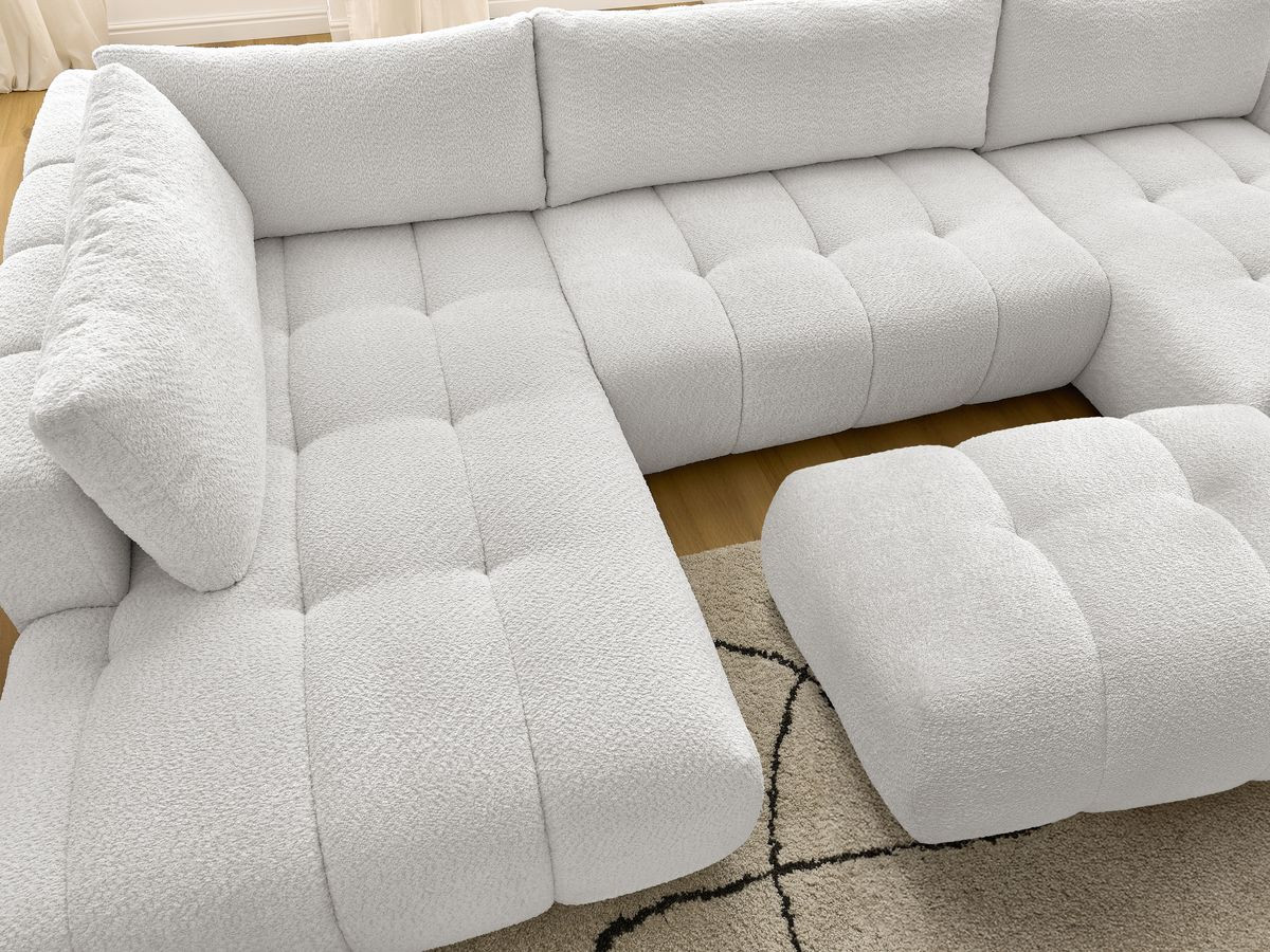 Bobochic Fuji Wohnlandschaft mit Pouf Bouclé-Stoff Weiß Ecke rechts