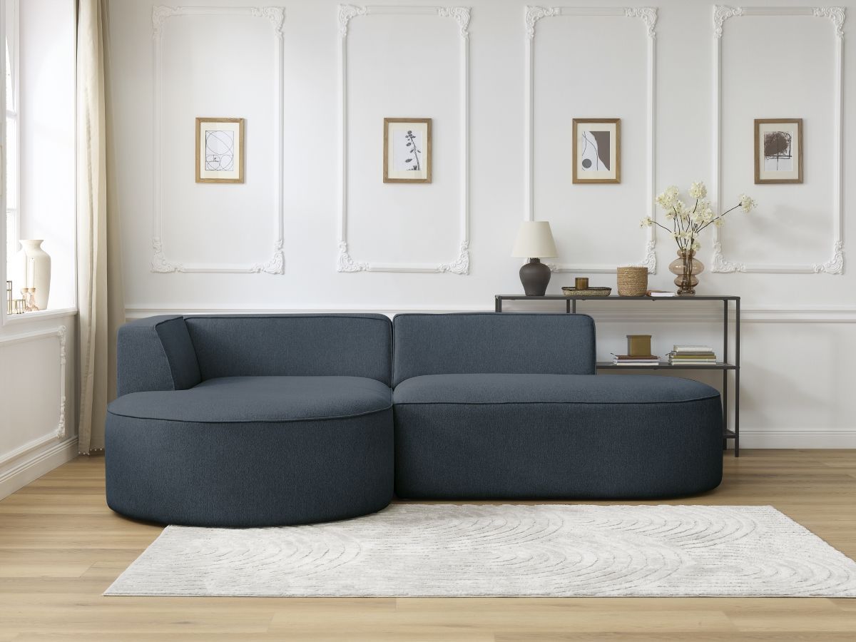 Bobochic Rousseau Ecksofa Melange-Stoff Dunkelblau Ecke links