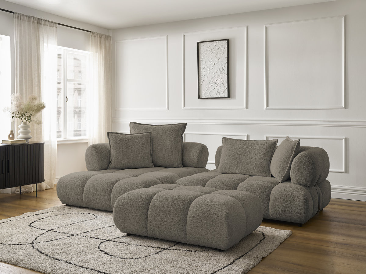 Bobochic Alya Ecksofa mit Pouf Bouclé-Stoff Taupe Ecke links