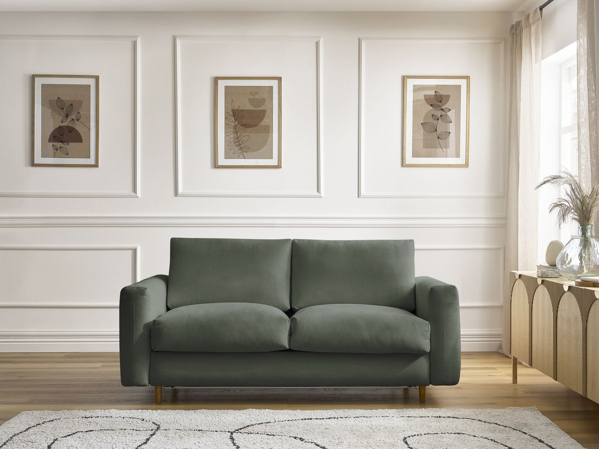 Bobochic Cocoone Schlafsofa 3-Sitzer Stoff Grün, Liegefläche 140 × 200 cm