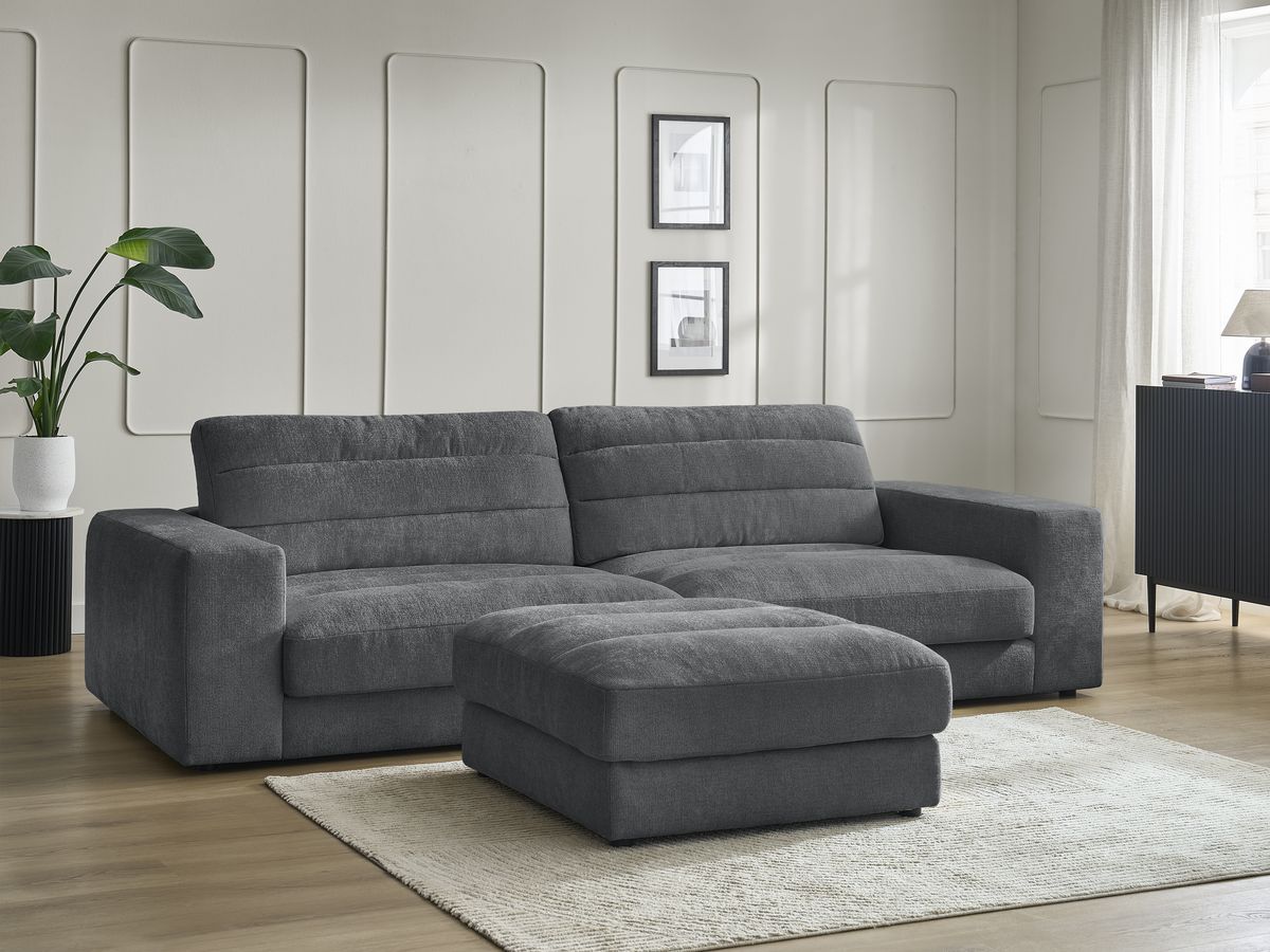 Bobochic Sierra Sofa 4-Sitzer mit Pouf Strukturstoff Dunkelgrau