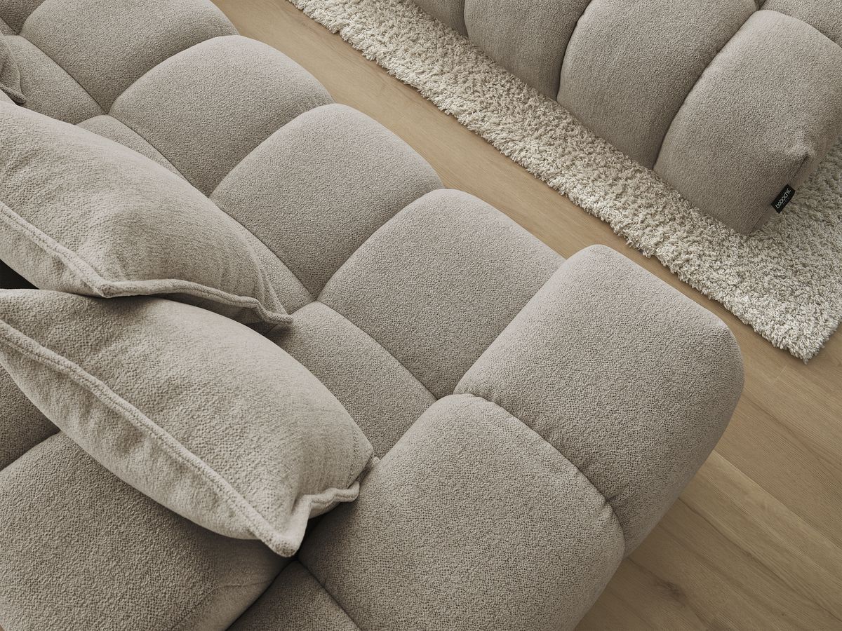 Bobochic Everest Ecksofa mit Schlaffunktion und Pouf, 10 Kissen Melange-Stoff Taupe Ecke rechts