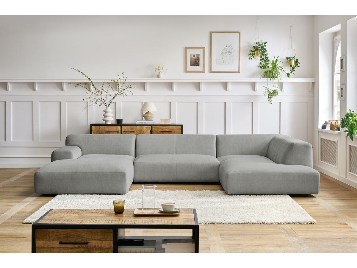 Bobochic Lavena Wohnlandschaft 359 × 220 cm Samt Hellgrau Ecke links