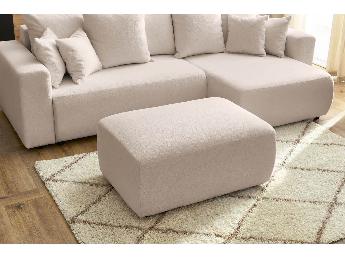 Bobochic Envy Ecksofa mit Schlaffunktion und Bettkasten und rechteckigem Pouf Bouclé-Stoff Beige