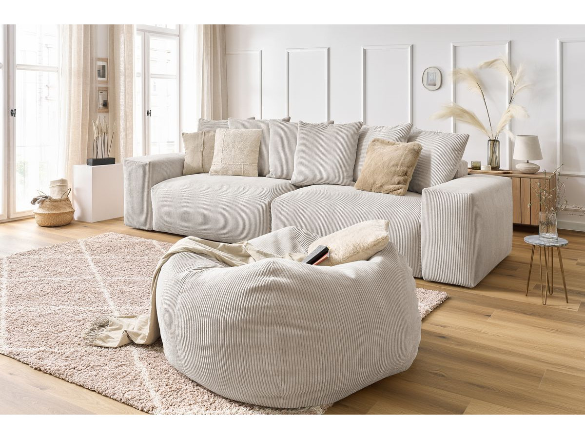 Bobochic Voltaire Sofa 5-Sitzer mit Pouf Cordsamt Beige