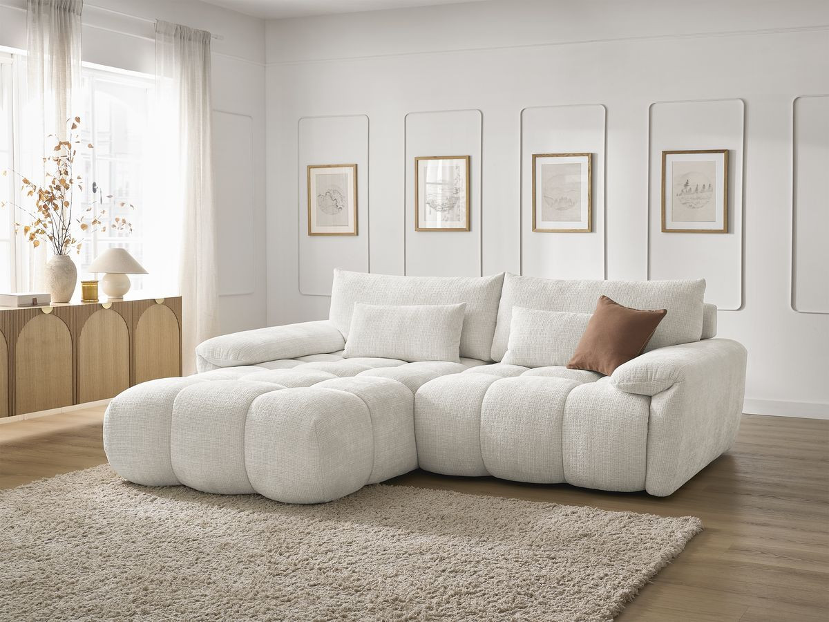 Bobochic Ivane Ecksofa Strukturstoff Weiß Ecke links
