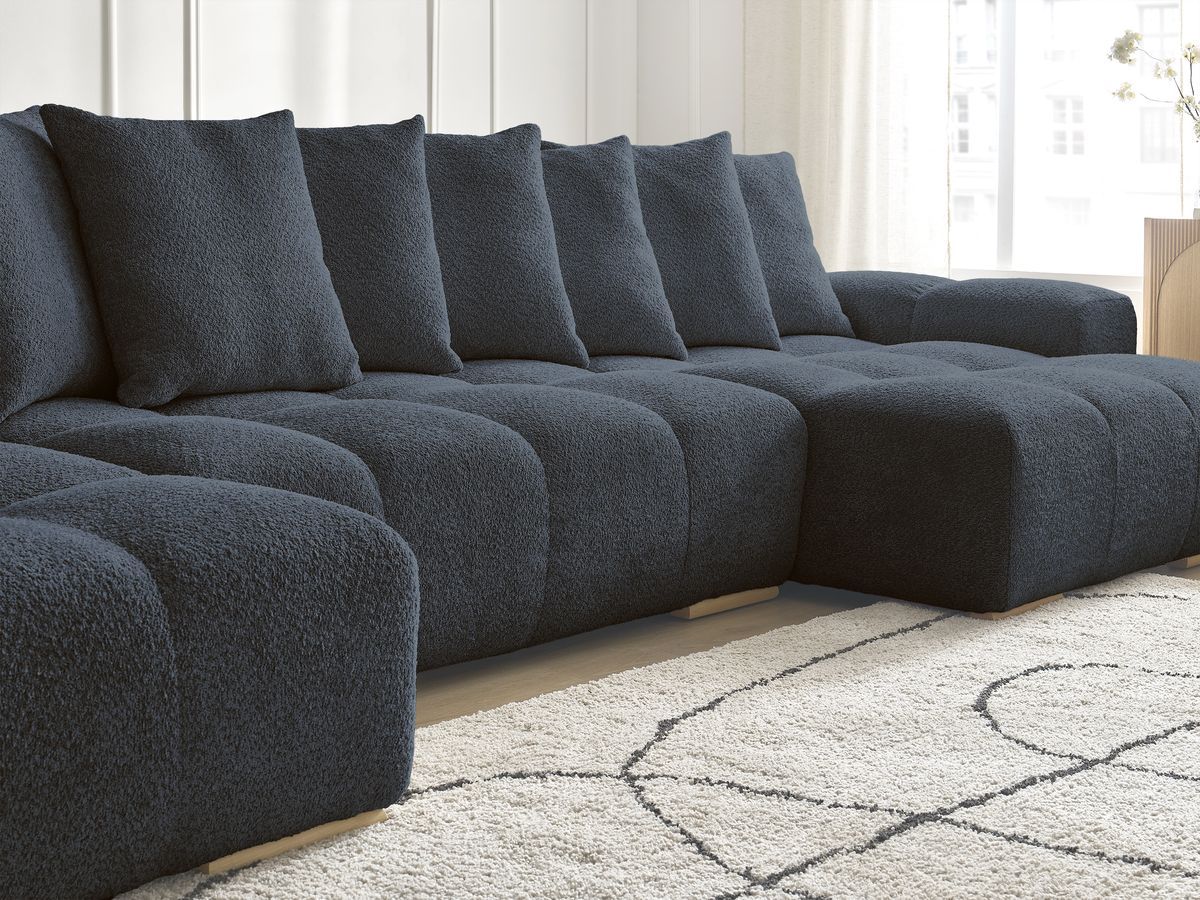 Bobochic Anakin Wohnlandschaft, 10 Kissen Bouclé-Stoff Dunkelblau