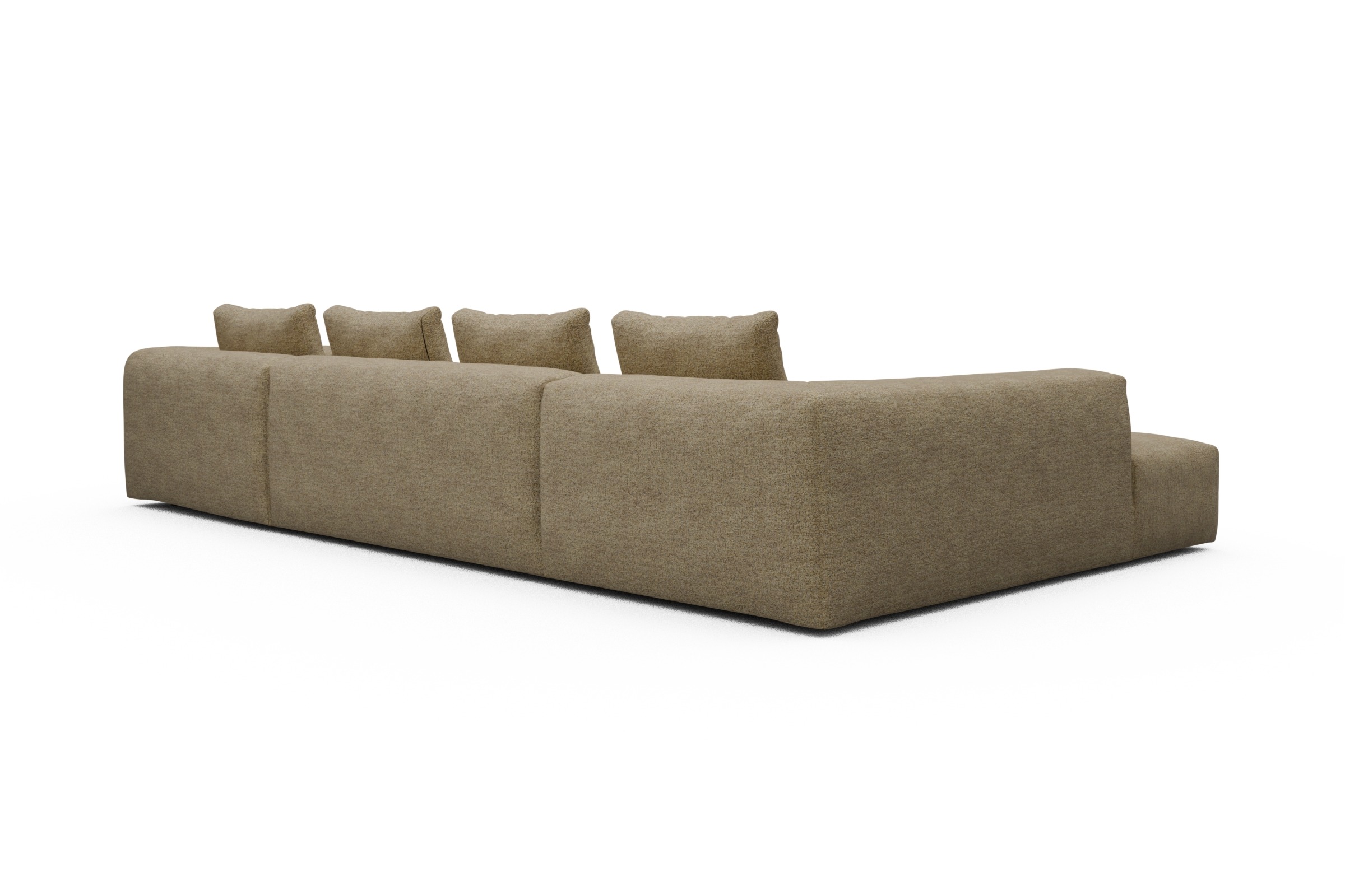 Wohnlandschaft Fred Relax-Ecke links mit 2-Sitzer und Chaiselongue rechts Boucle Carreno 774-Sicilian-Yellow