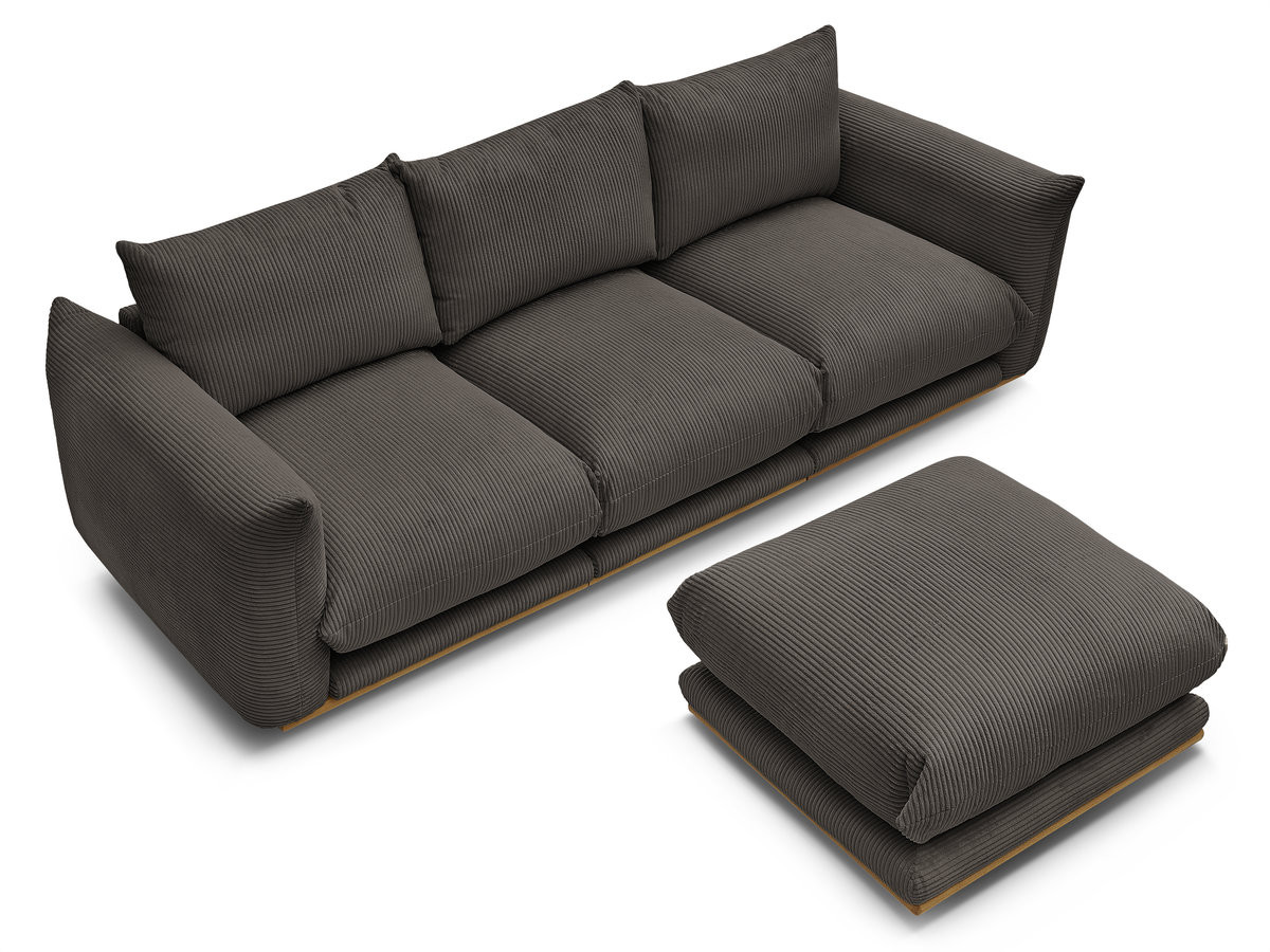 Bobochic Ernest Sofa 3-Sitzer mit Pouf 266 × 106 cm Cordsamt Taupe