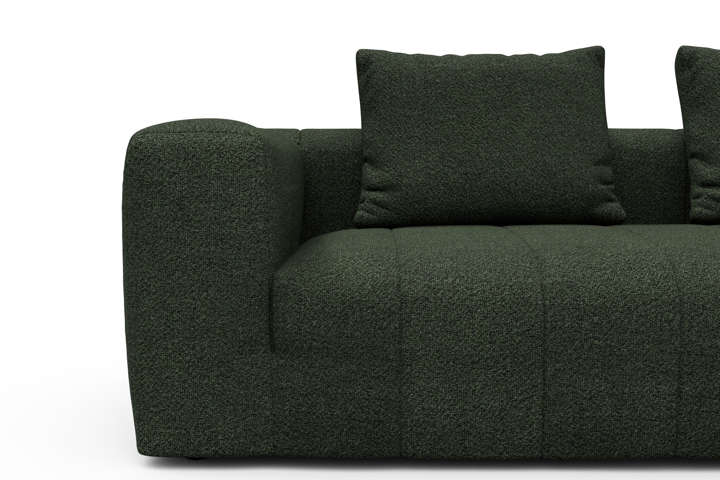 Ecksofa Hugo 2,5-Sitzer Armlehne links mit Chaiselongue Vanora-Deep-Green