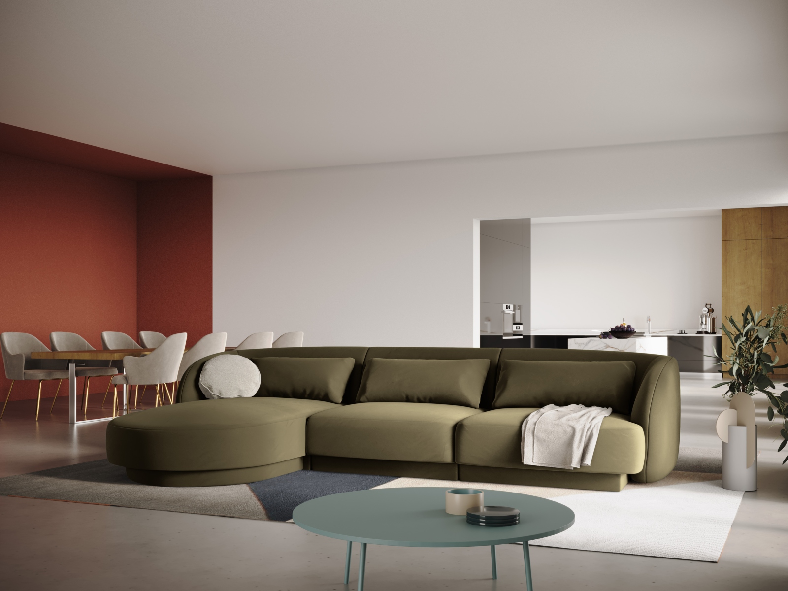 Cosmopolitan Design Ecksofa Tulum 4-Sitzer Samt Bluvel Grün Links