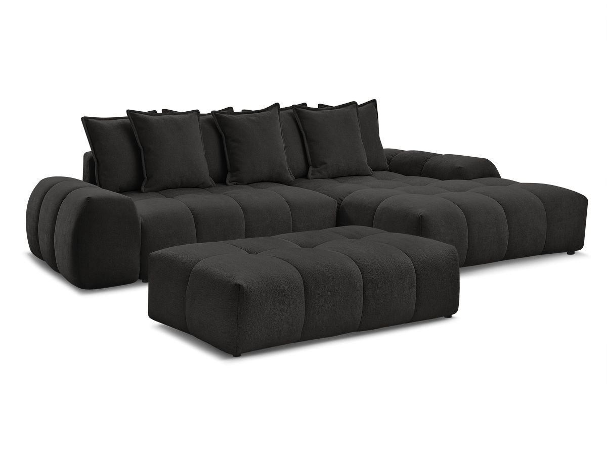 Bobochic Everest Ecksofa mit Schlaffunktion und Bettkasten und Pouf 318 × 180 cm, 7 Kissen Strukturstoff Schwarz Ecke rechts