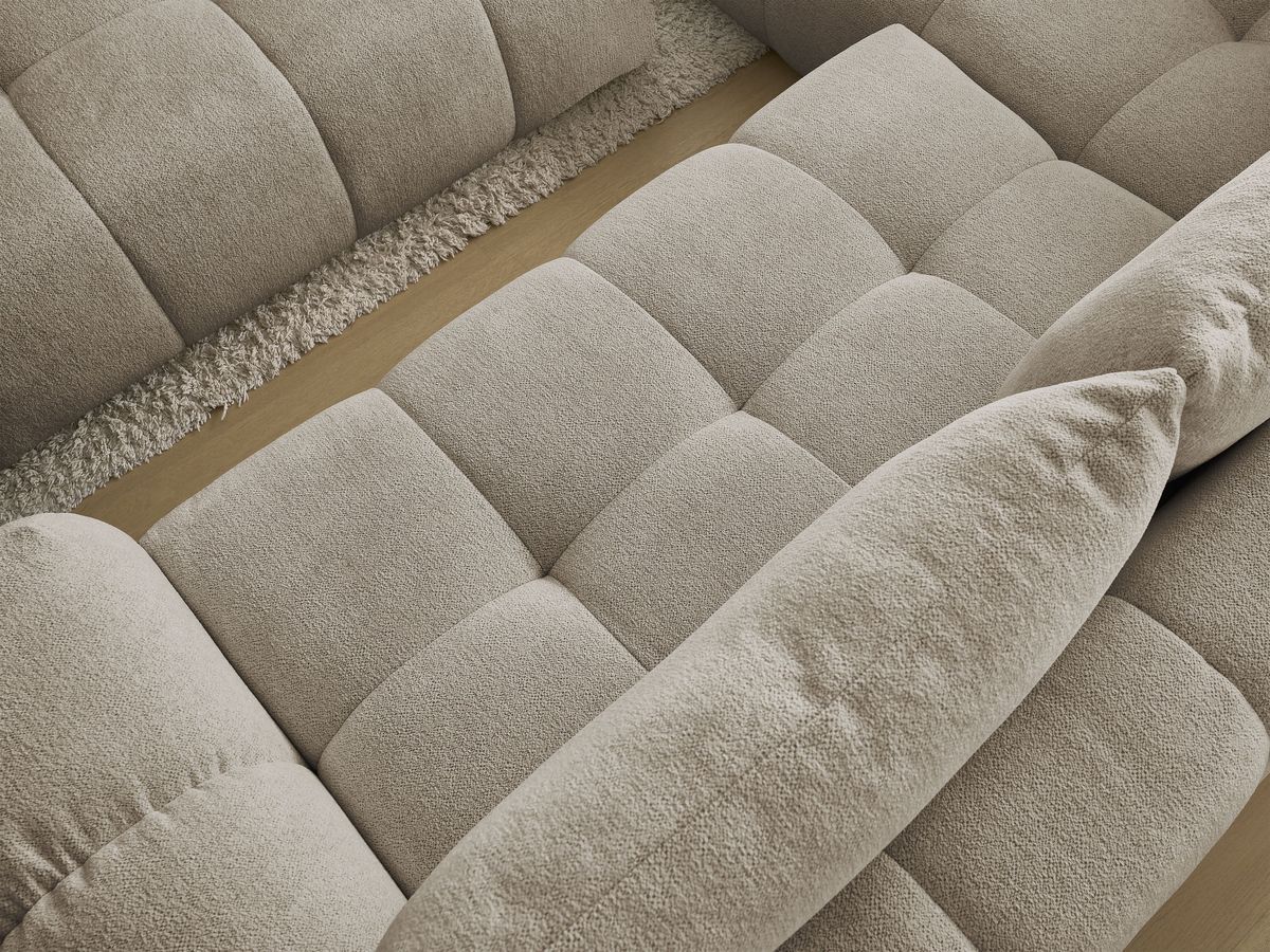 Bobochic Everest Ecksofa mit Schlaffunktion und Bettkasten und Pouf 320 × 212 cm, 5 Kissen Melange-Stoff Taupe Ecke links