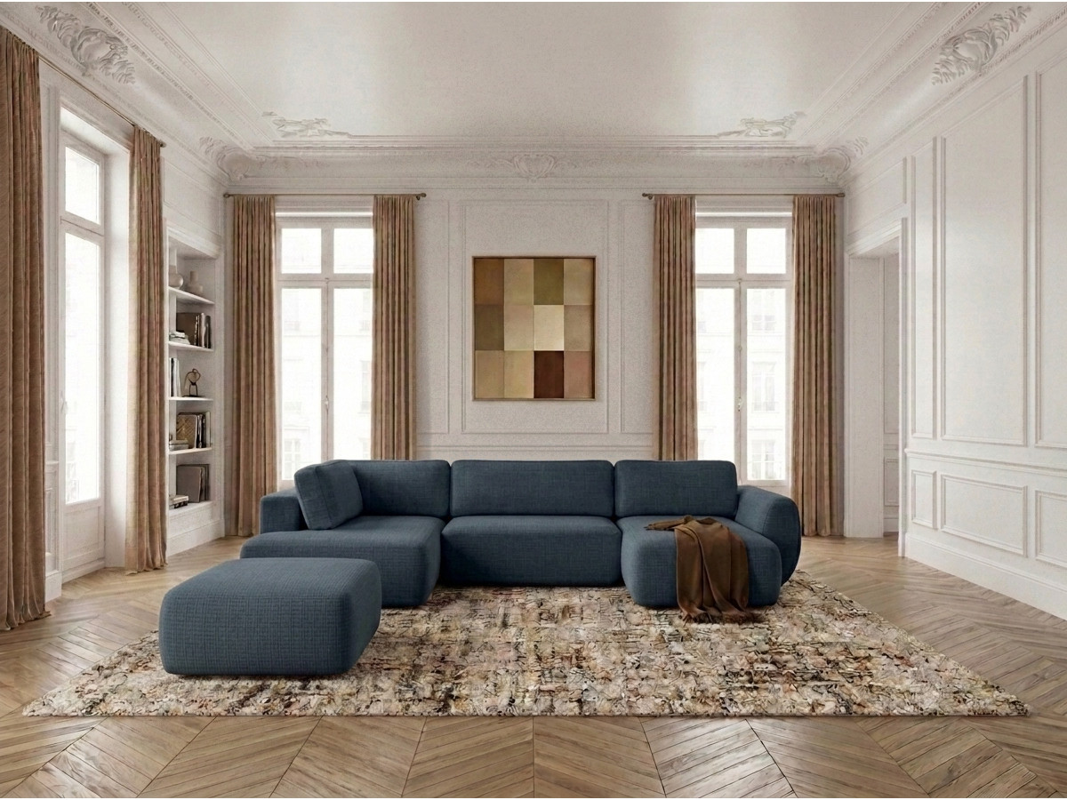 Bobochic Denise Wohnlandschaft mit Pouf Strukturstoff Dunkelblau Ecke rechts