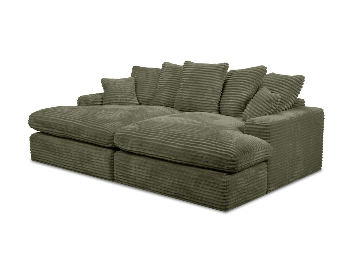 Bobochic Nevada Sofa 3-Sitzer 226 × 150 cm Breitcord weich Grün