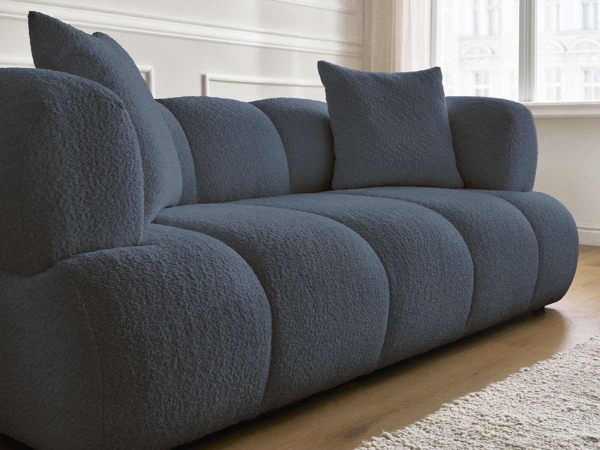 Bobochic Pamira Sofa 2-Sitzer mit Pouf Bouclé-Stoff Dunkelblau