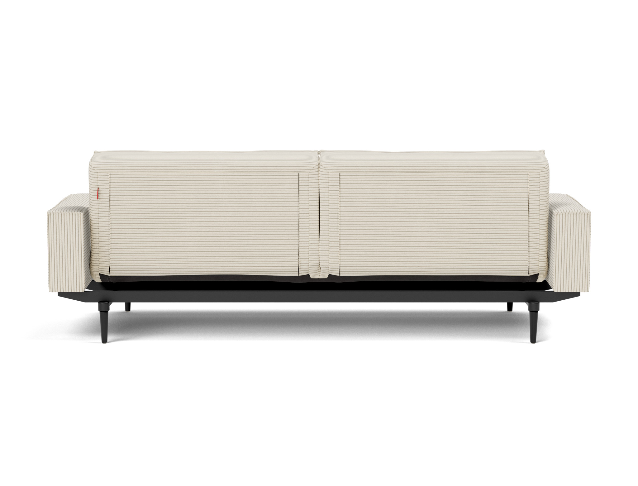 Schlafsofa Splitback mit Armlehnen Kord Corduroy 594-Ivory Beine Styletto Eiche schwarz