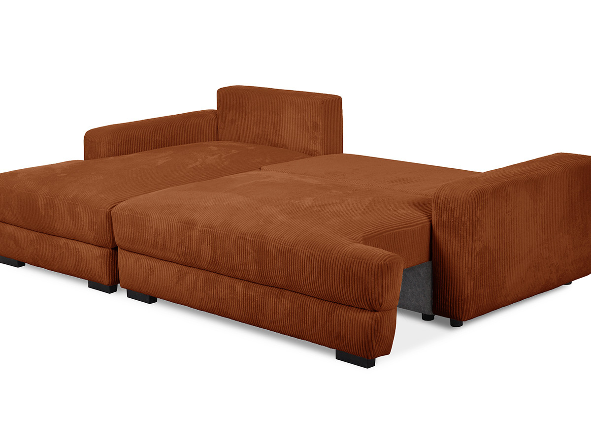 Bobochic Campi Ecksofa mit Schlaffunktion und Bettkasten Cordsamt Orange Ecke links