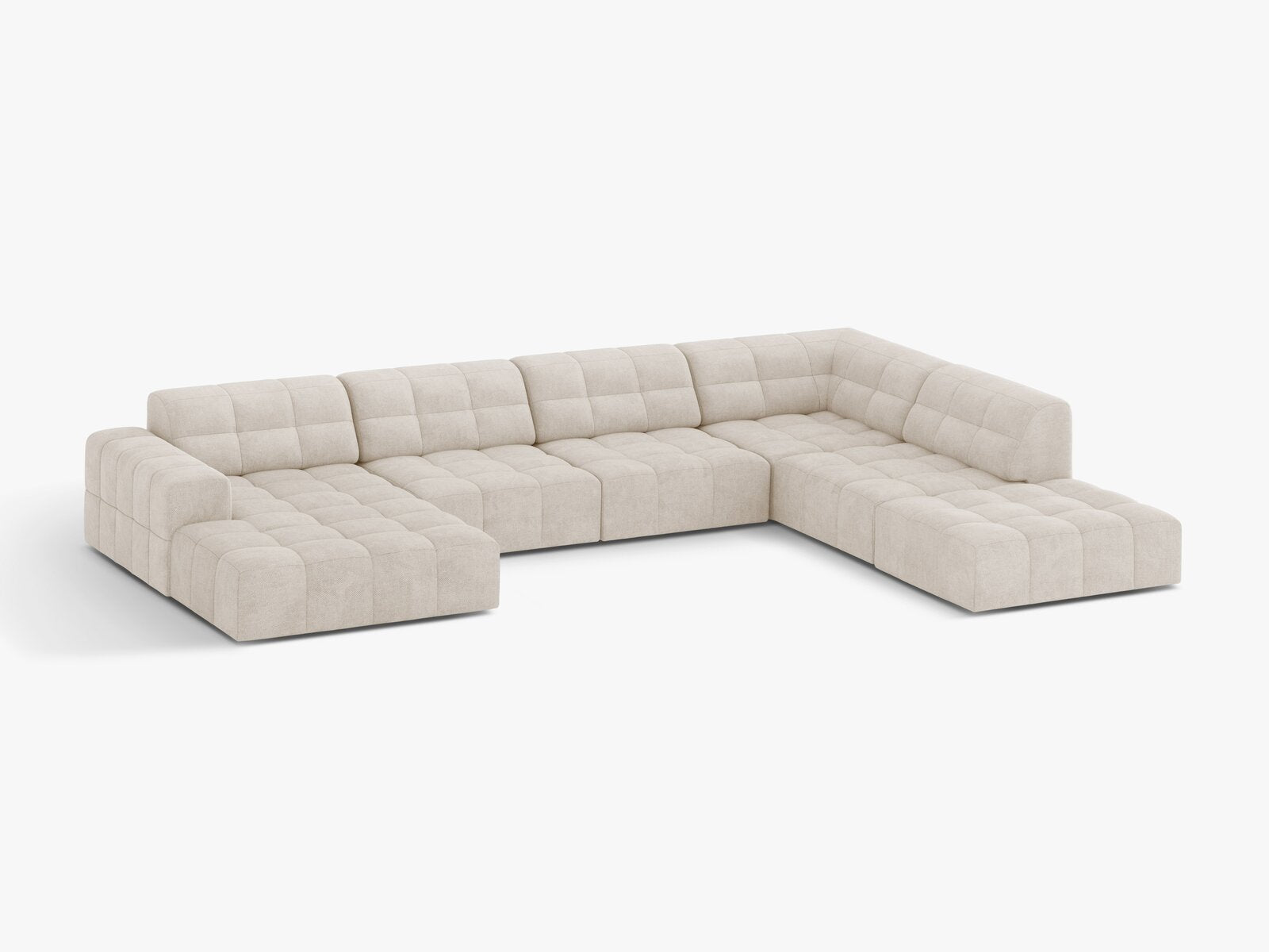 Micadoni Panorama Ecksofa Jennifer 7-Sitzer Chenille Eden Helles Beige Rechts