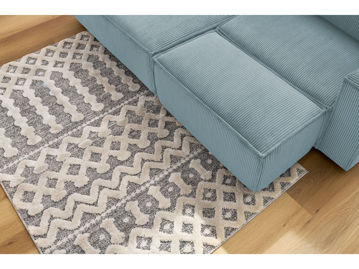 Bobochic Nihad Ecksofa mit Pouf Cordsamt Hellblau Ecke links