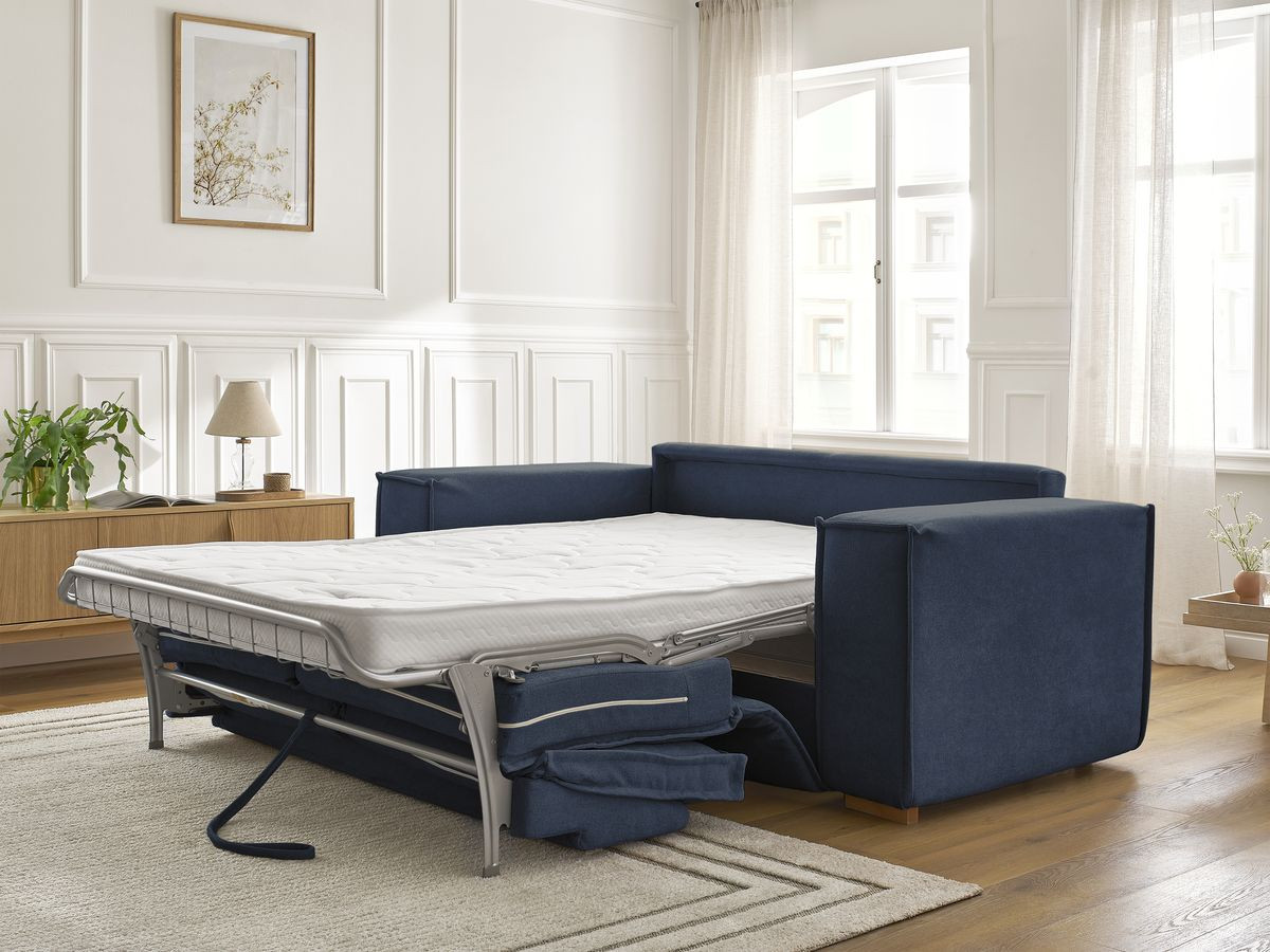 Bobochic Chelsea Schlafsofa 3-Sitzer Strukturstoff Dunkelblau, Liegefläche 160 × 200 cm