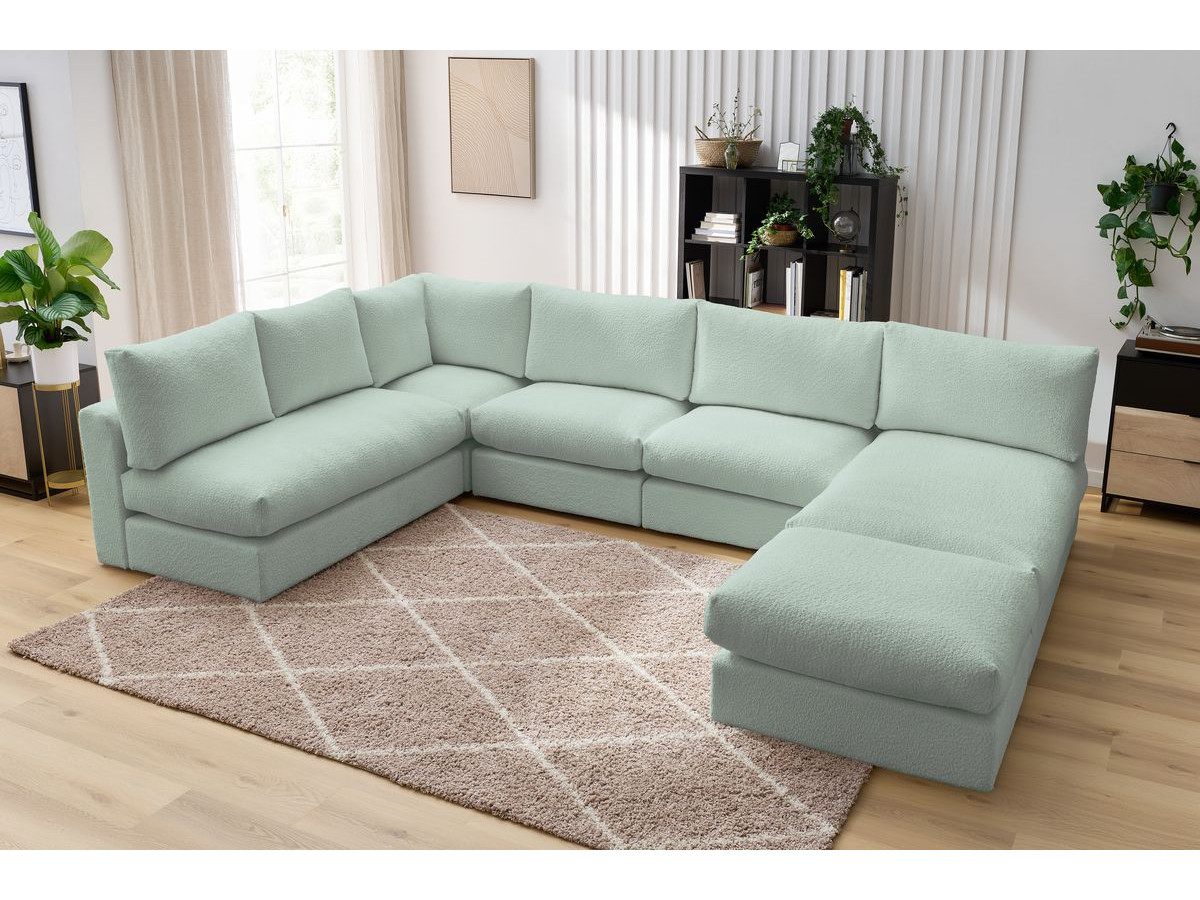Bobochic Paris Ecksofa mit Pouf 369 × 262 cm Bouclé-Stoff Grün