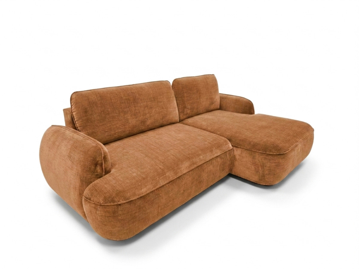 Bobochic Celeste Ecksofa mit Schlaffunktion und Bettkasten Stoff Orange Ecke rechts