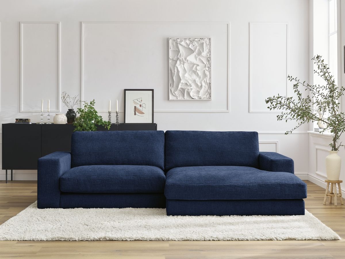 Bobochic Leonard Ecksofa 274 × 159 cm Strukturstoff Dunkelblau Ecke rechts