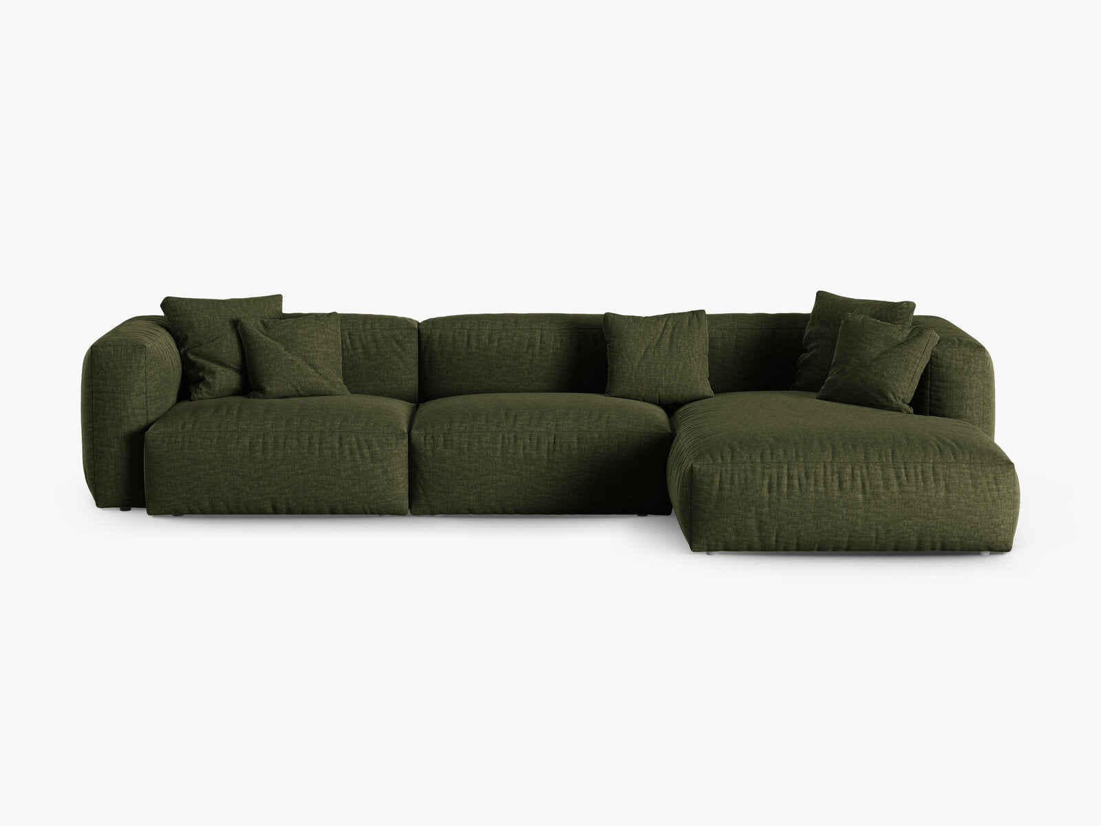 Micadoni Ecksofa Martina 3-Sitzer 90cm Sitztiefe Rechts Strukturierter Stoff Boston Grün