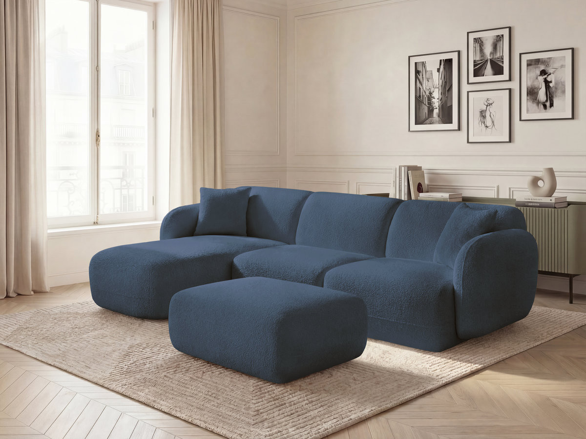 Bobochic Anda Ecksofa mit Pouf 292 × 163 cm Chenille Dunkelblau Ecke links