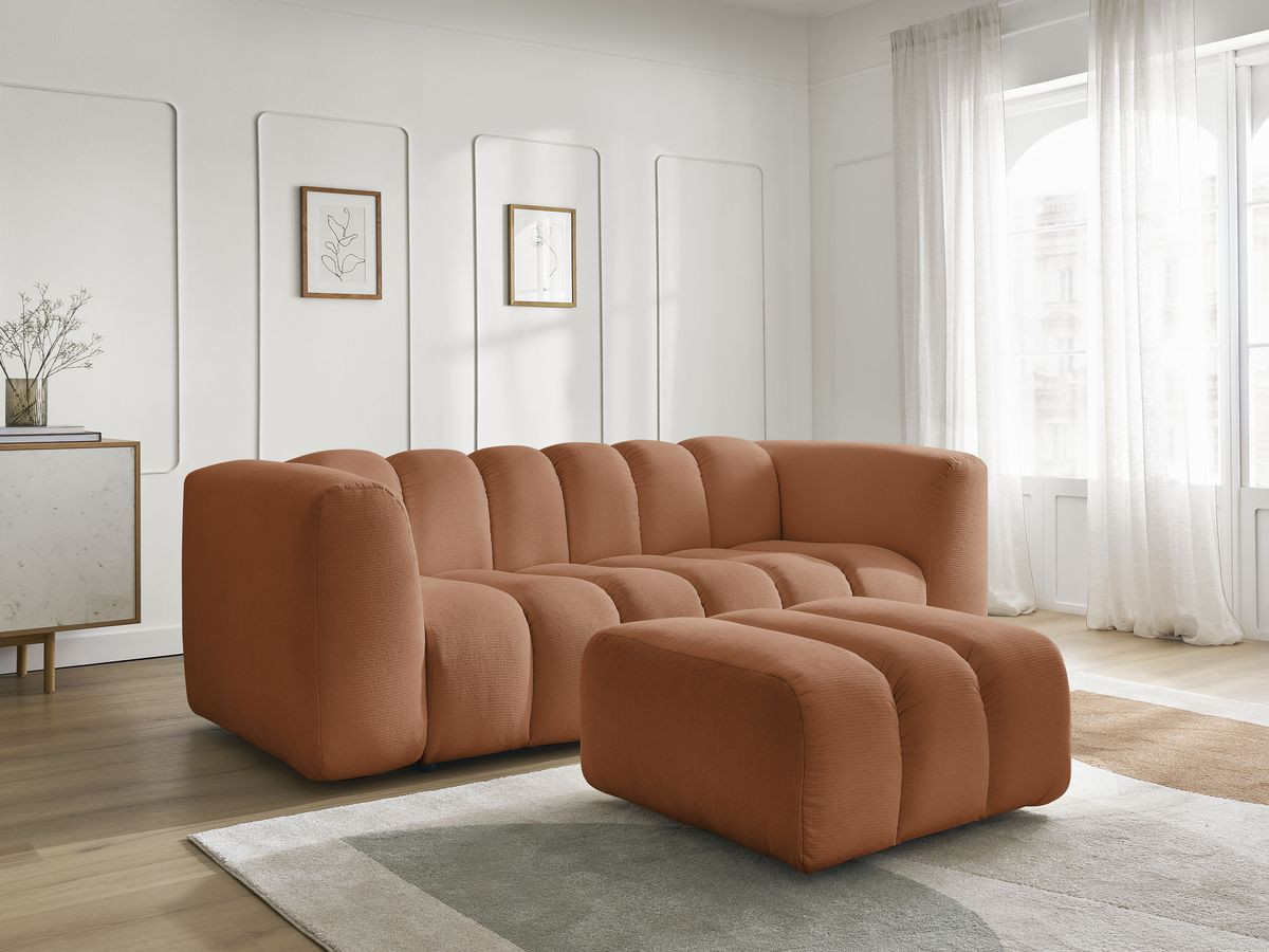 Bobochic Talia Sofa 3-Sitzer mit Pouf Melange-Stoff Orange