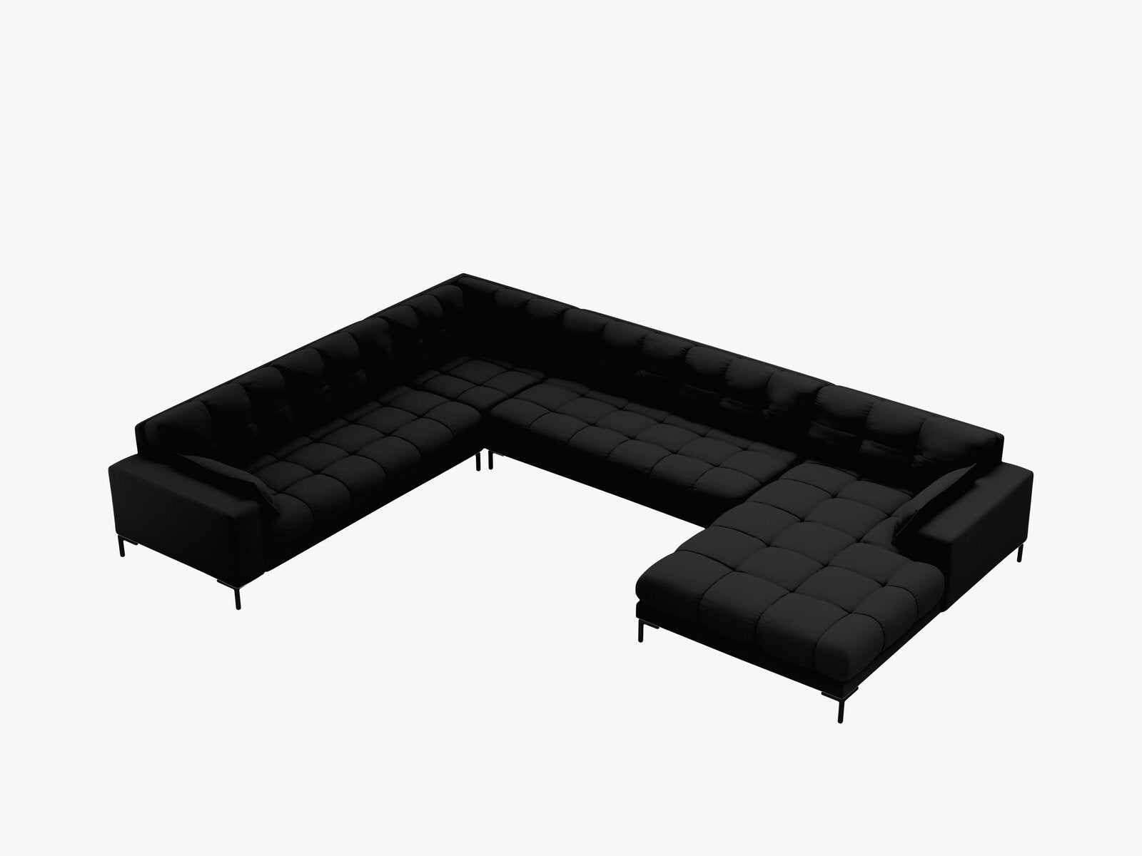 Micadoni Wohnlandschaft Mamaia 7-Sitzer Links Strukturierter Stoff Neve Schwarz schwarze Beine