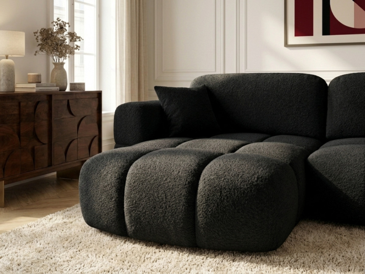 Bobochic Madison Ecksofa mit Schlaffunktion und Bettkasten Stoff Schwarz