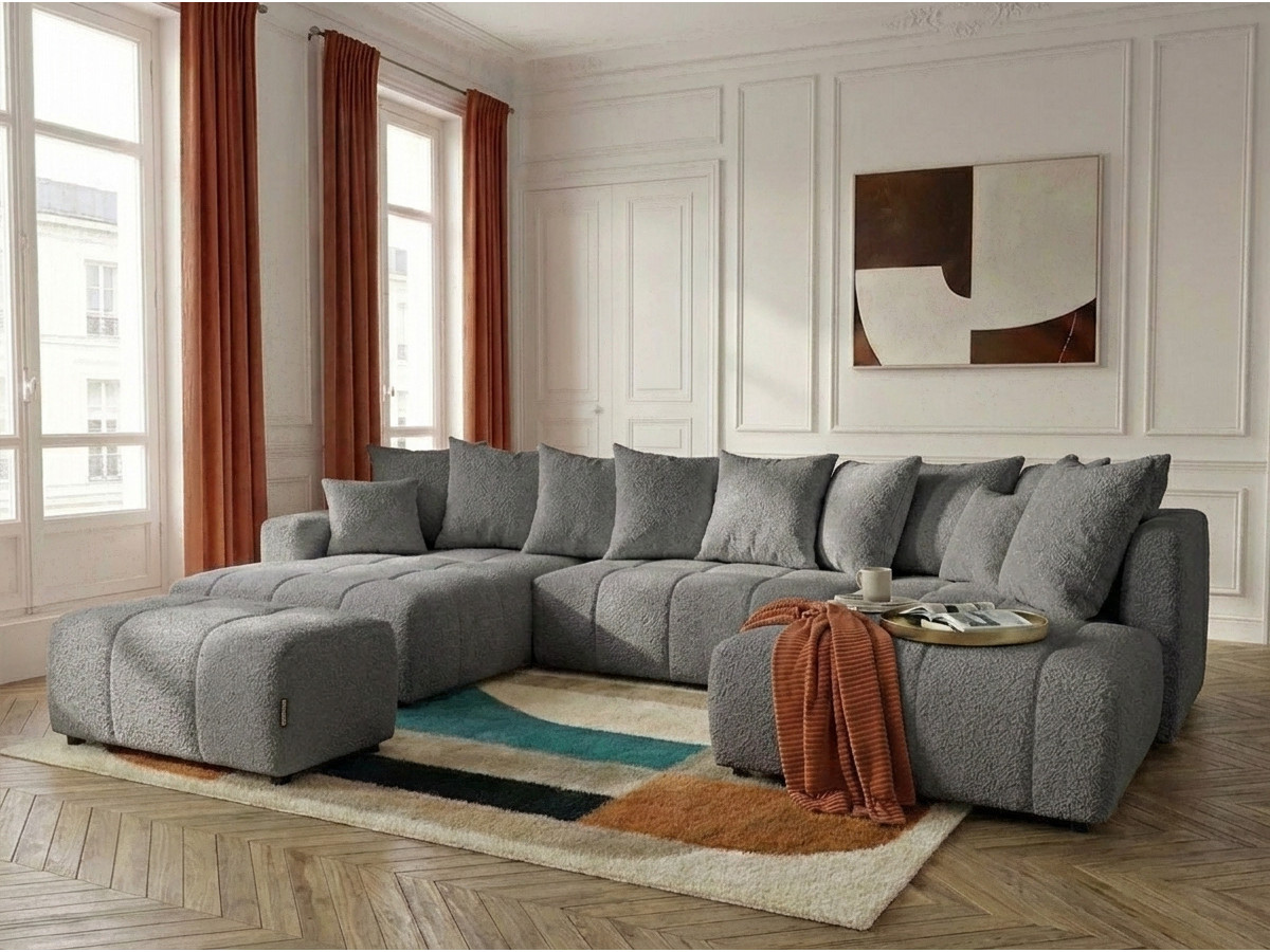 Bobochic Roxelane Wohnlandschaft mit Pouf Bouclé-Stoff Dunkelgrau Ecke links