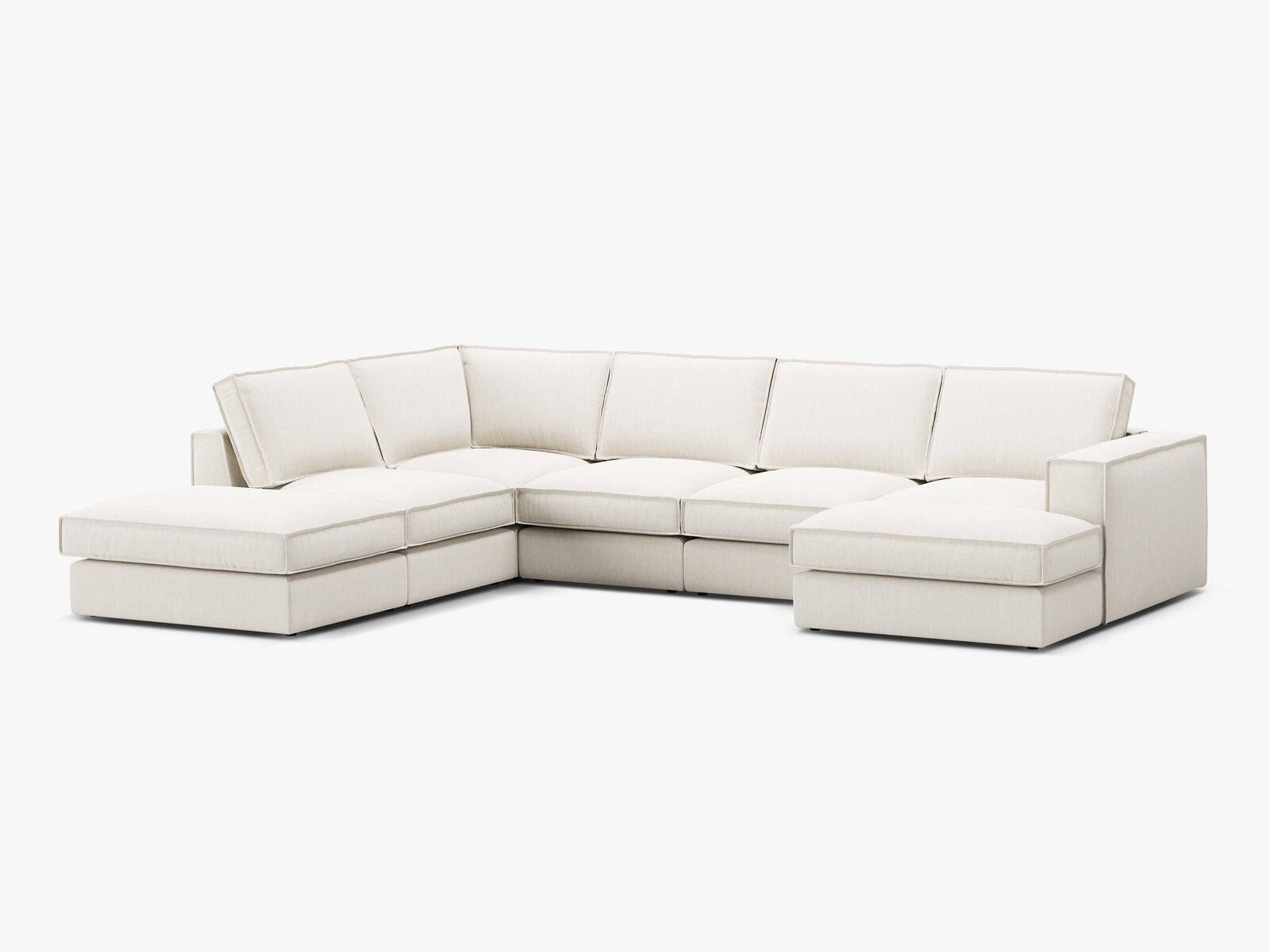 Micadoni modulares Panorama Ecksofa Pola 5-Sitzer Links Strukturierter Stoff Babel Weiß