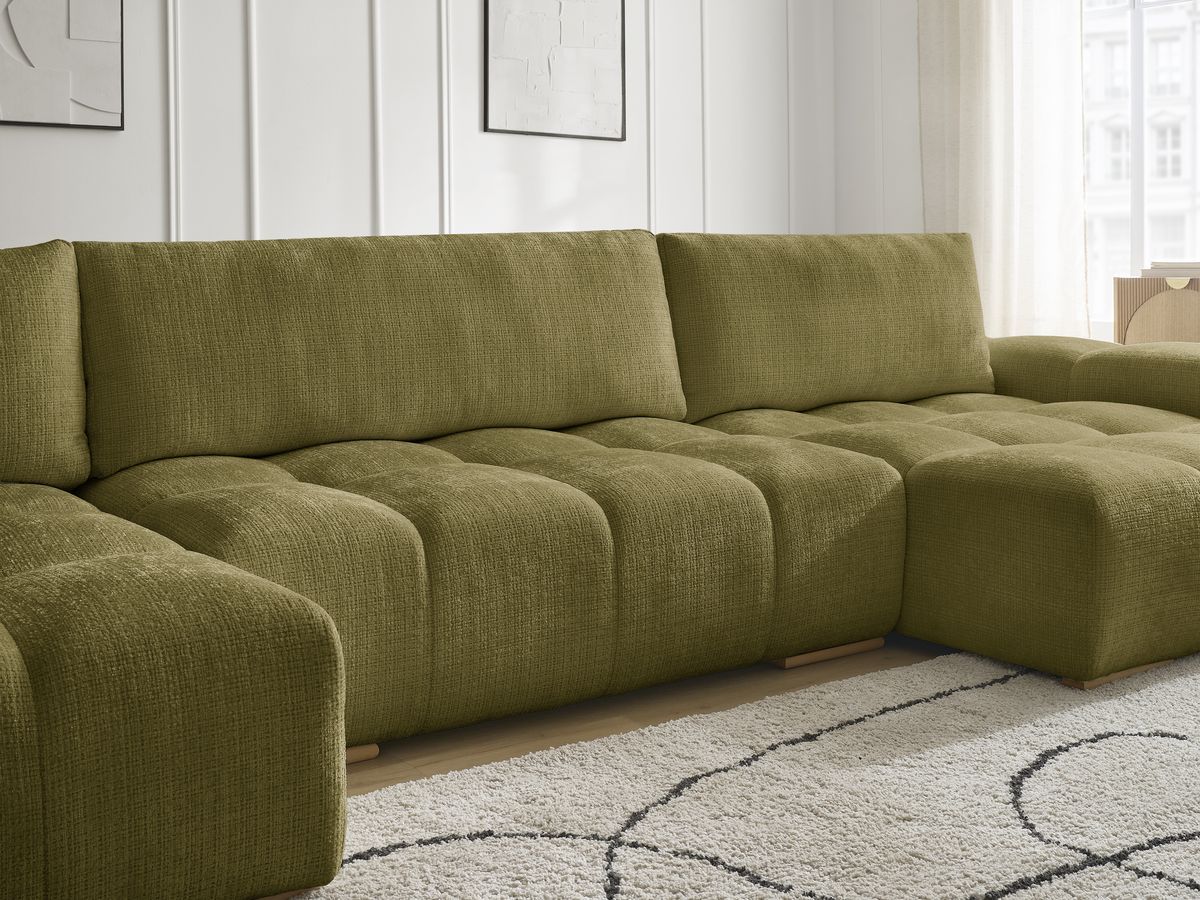 Bobochic Anakin Wohnlandschaft mit Pouf, 3 Kissen Strukturstoff Grün