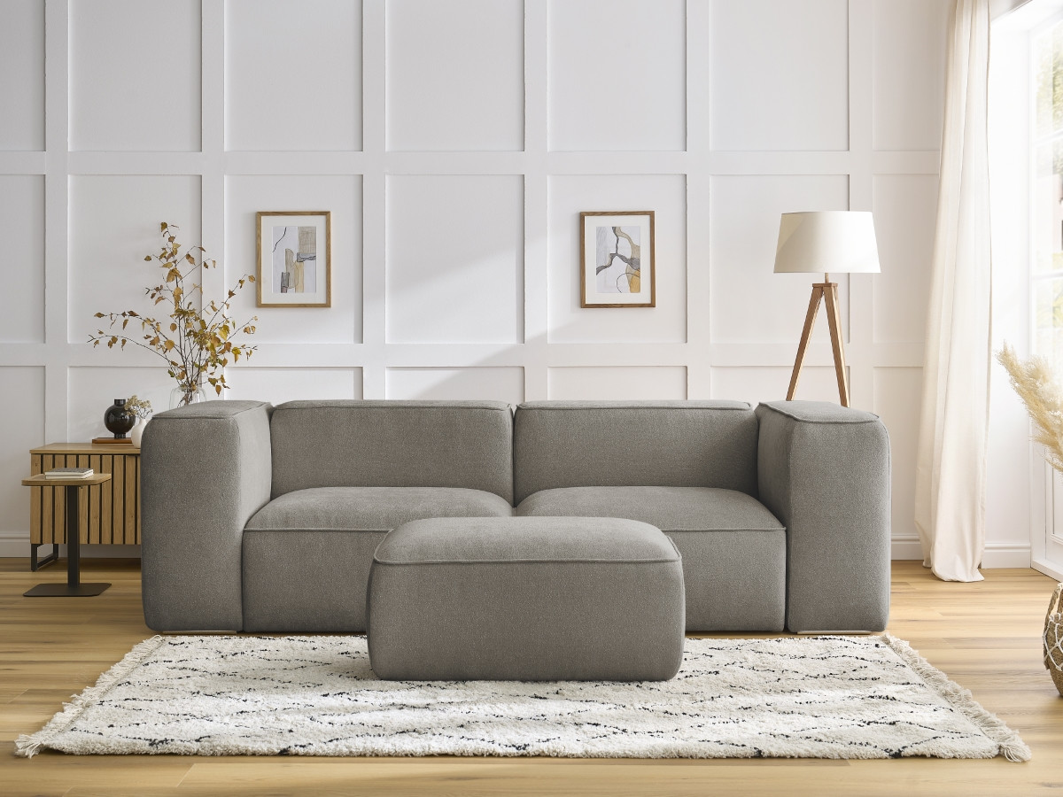 Bobochic Zephyr Sofa 3-Sitzer mit Pouf Strukturstoff Taupe
