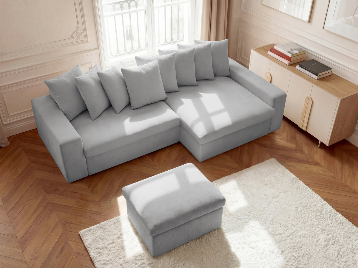 Bobochic Enore Ecksofa mit Pouf Stoff Hellgrau Ecke rechts