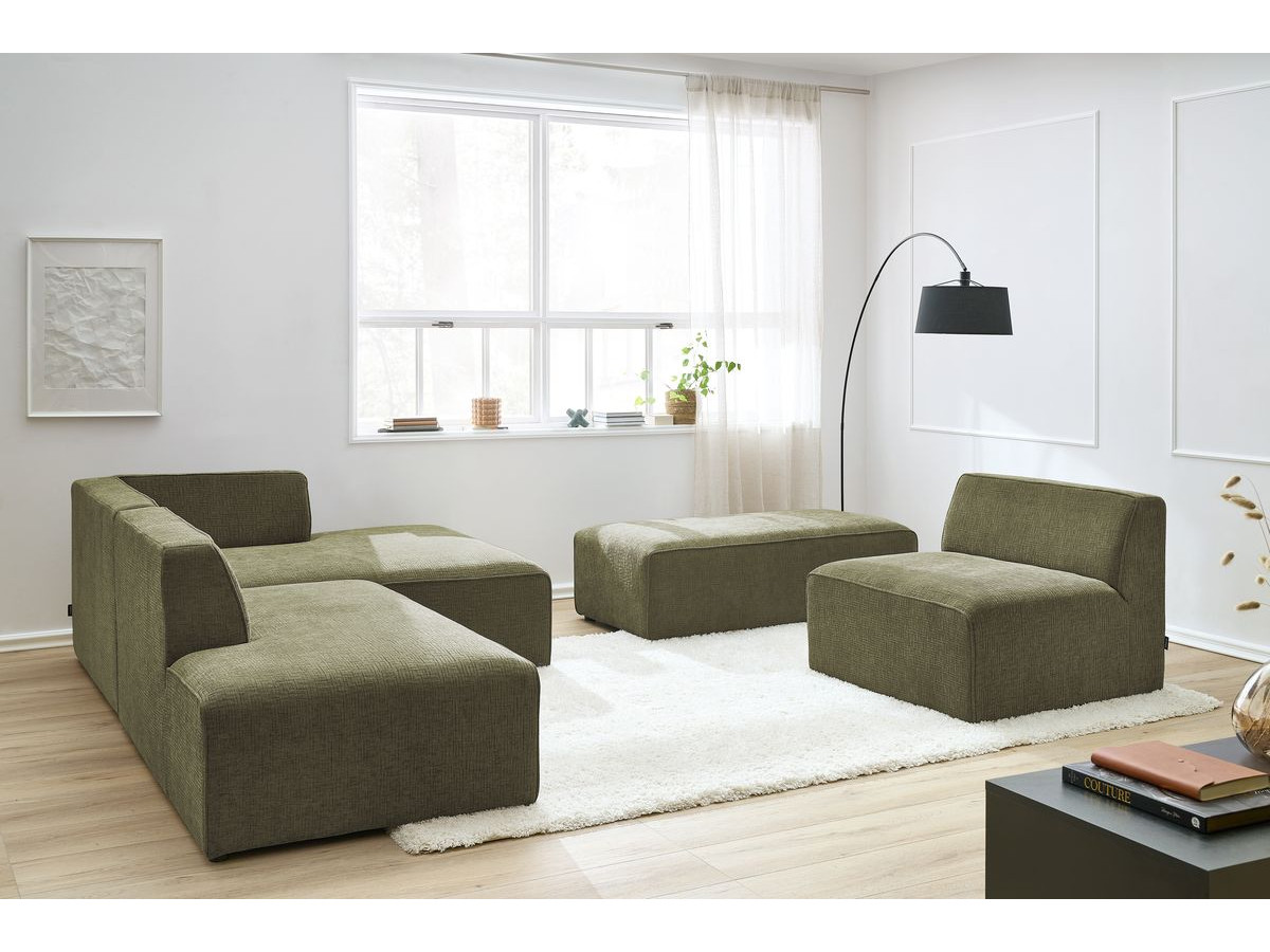 Bobochic Megeve Ecksofa mit Pouf Strukturstoff Grün Ecke rechts