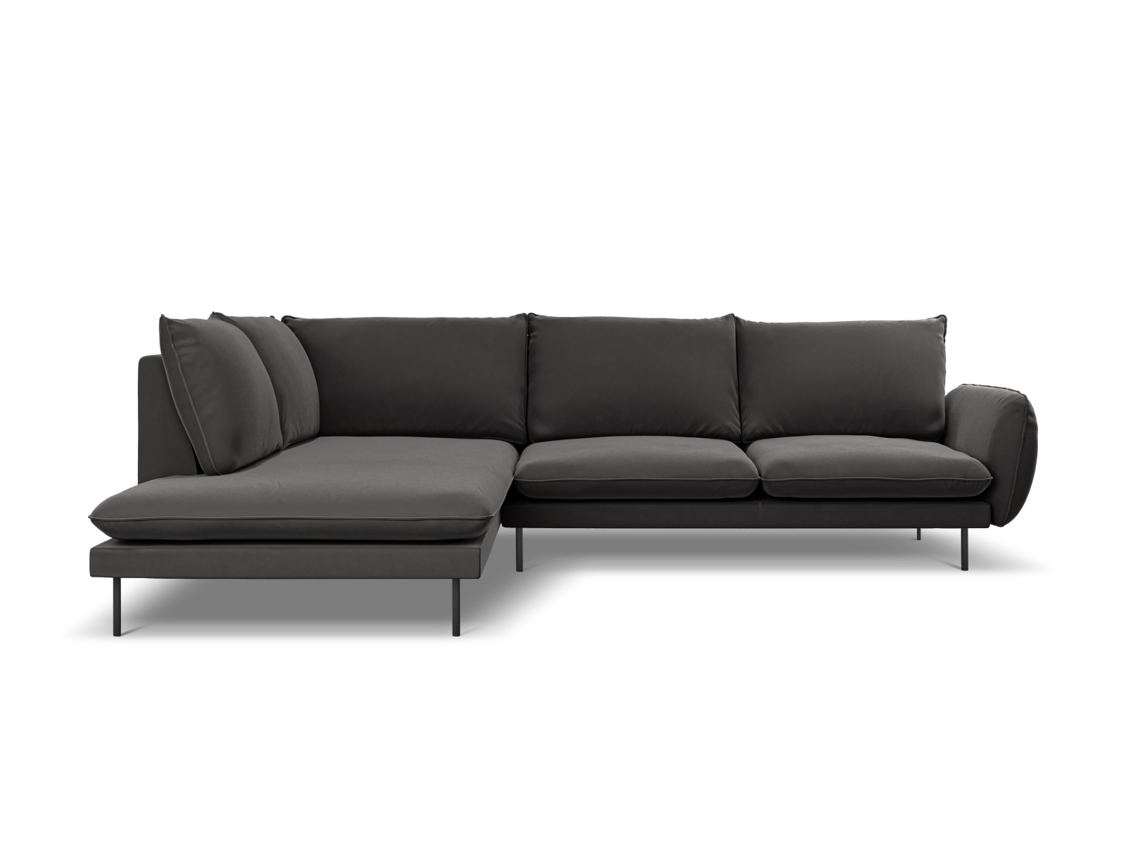 Cosmopolitan Design Ecksofa Vienna 6-Sitzer Samt Bluvel Dunkelgrau Melange Links Beine Schwarzes Metall