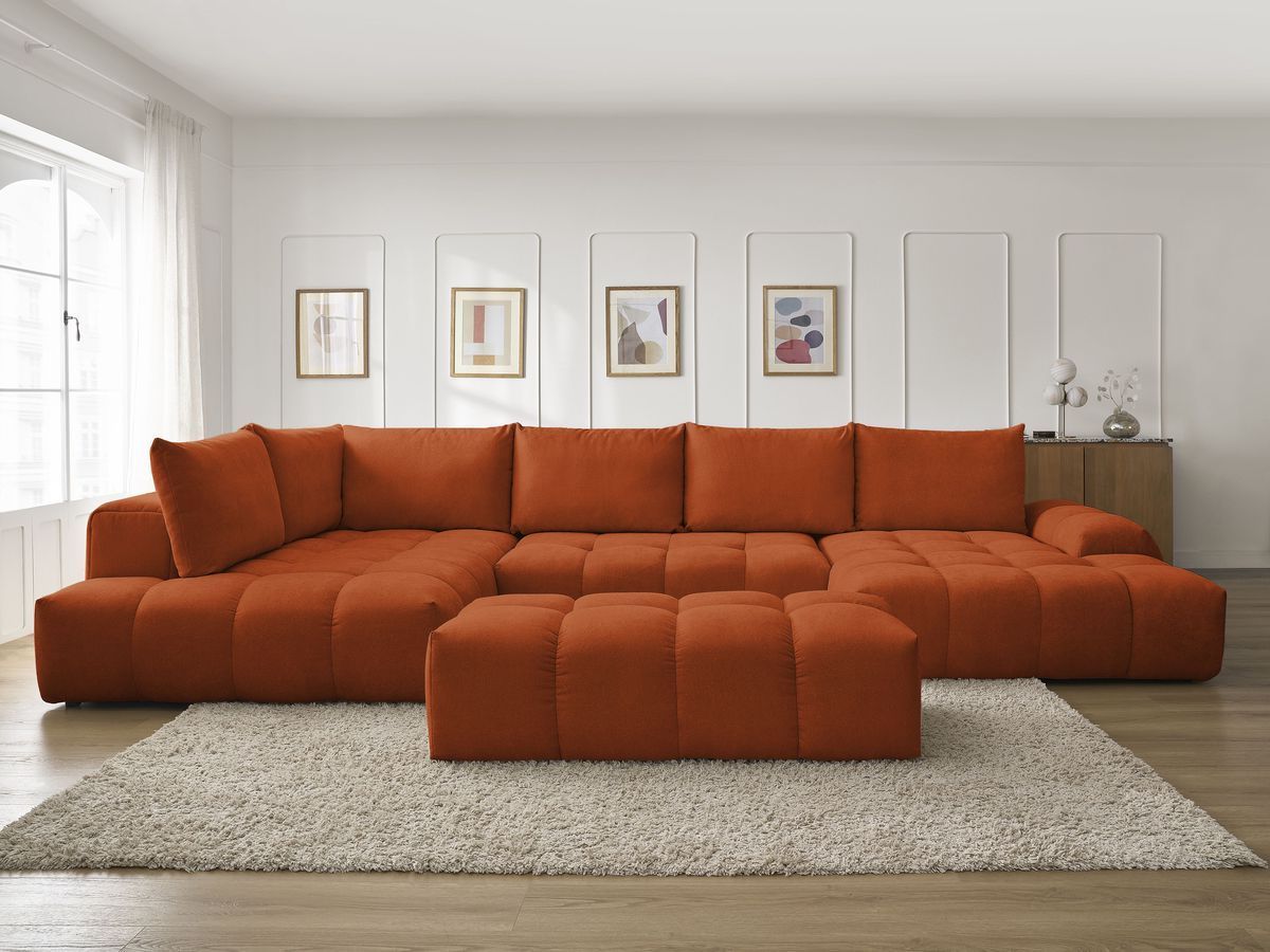 Bobochic Everest Wohnlandschaft mit Pouf, 6 Kissen Strukturstoff Orange Ecke rechts