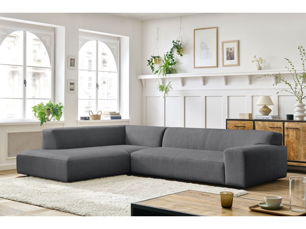 Bobochic Lavena Ecksofa 312 × 220 cm Samt Dunkelgrau Ecke links