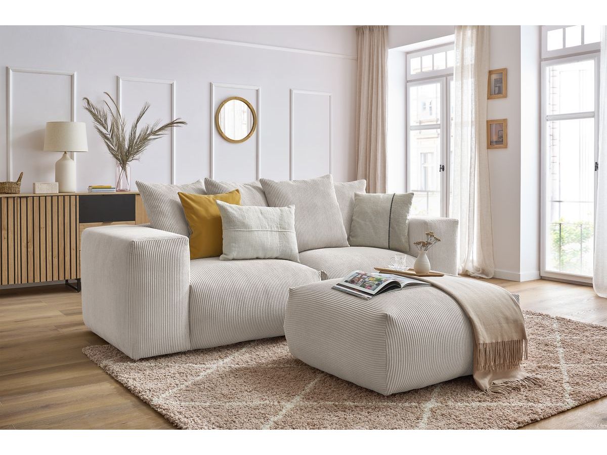 Bobochic Voltaire Sofa 4-Sitzer mit Pouf 248 × 100 cm Cordsamt Beige