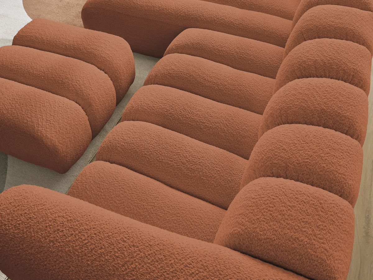 Bobochic Talia Ecksofa mit Pouf Bouclé-Stoff Orange Ecke links