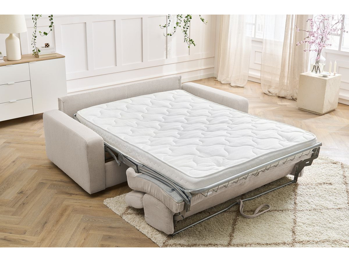 Bobochic Monaco Schlafsofa 3-Sitzer Cordsamt Beige, Liegefläche 140 × 190 cm