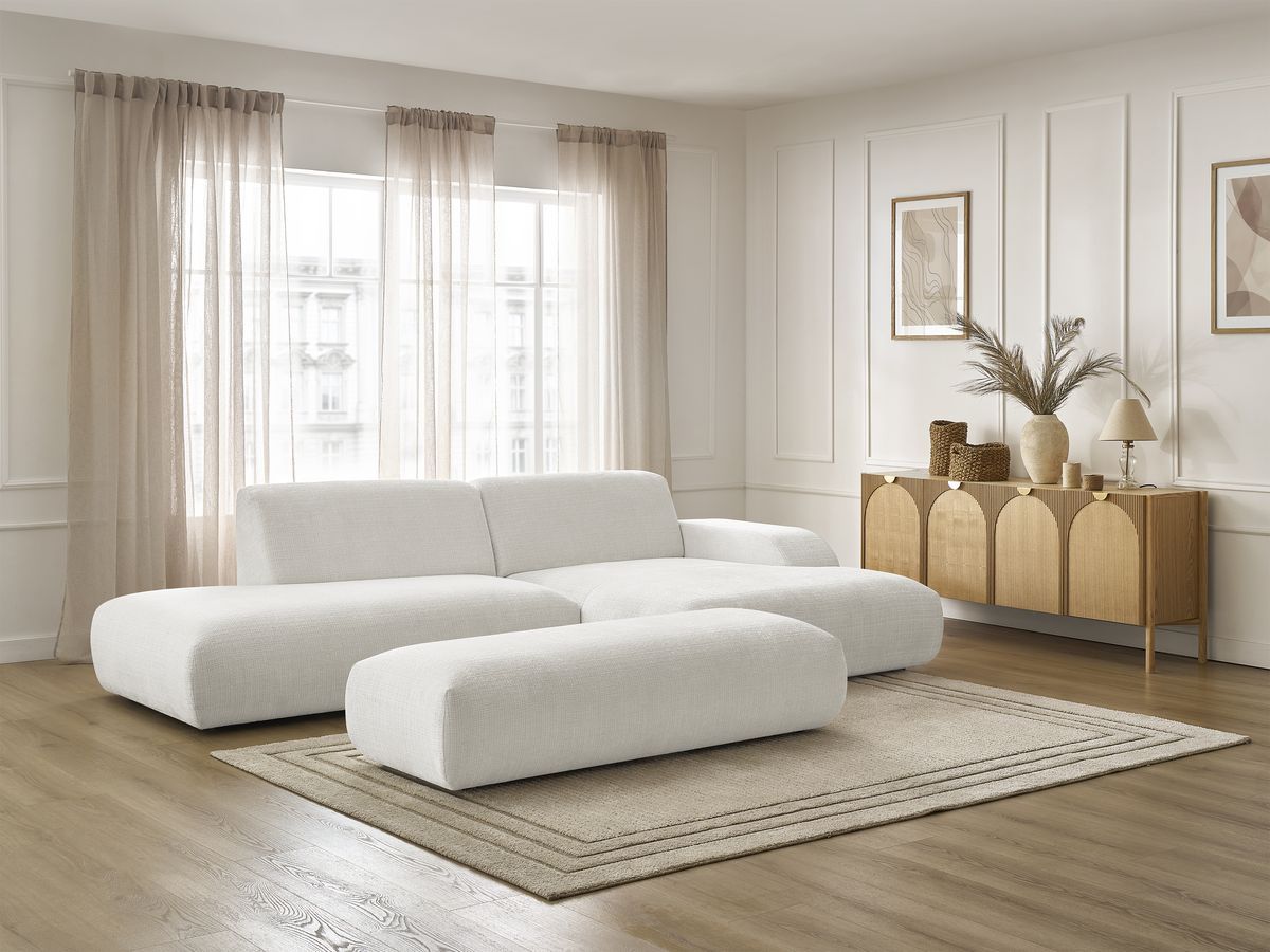 Bobochic Sirius Ecksofa mit Pouf 300 × 170 cm Strukturstoff Weiß Ecke rechts